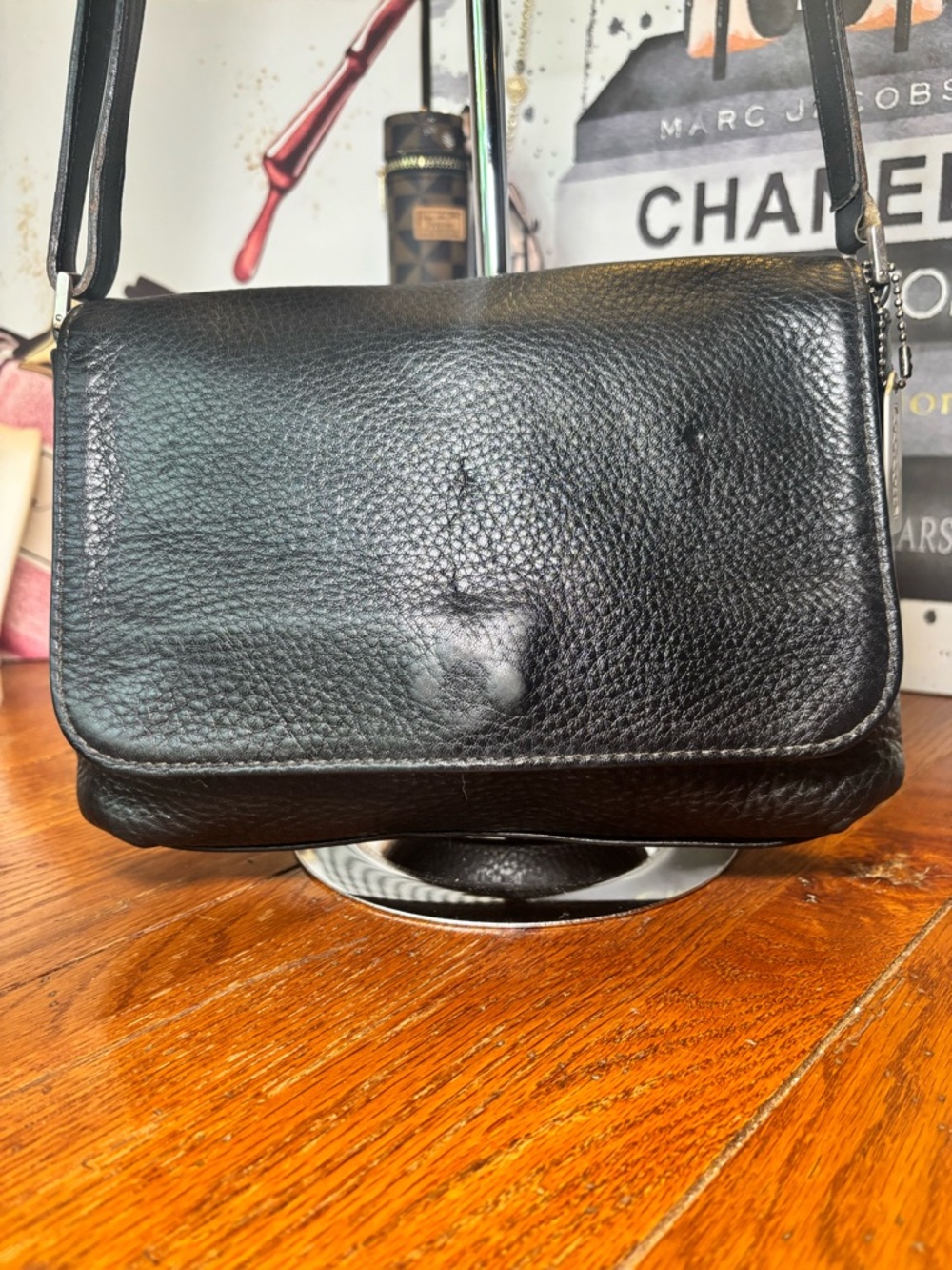 Vintage Coach Hudson Flap Crossbody Bag Black Pebbled Leather Made in Costa Rica